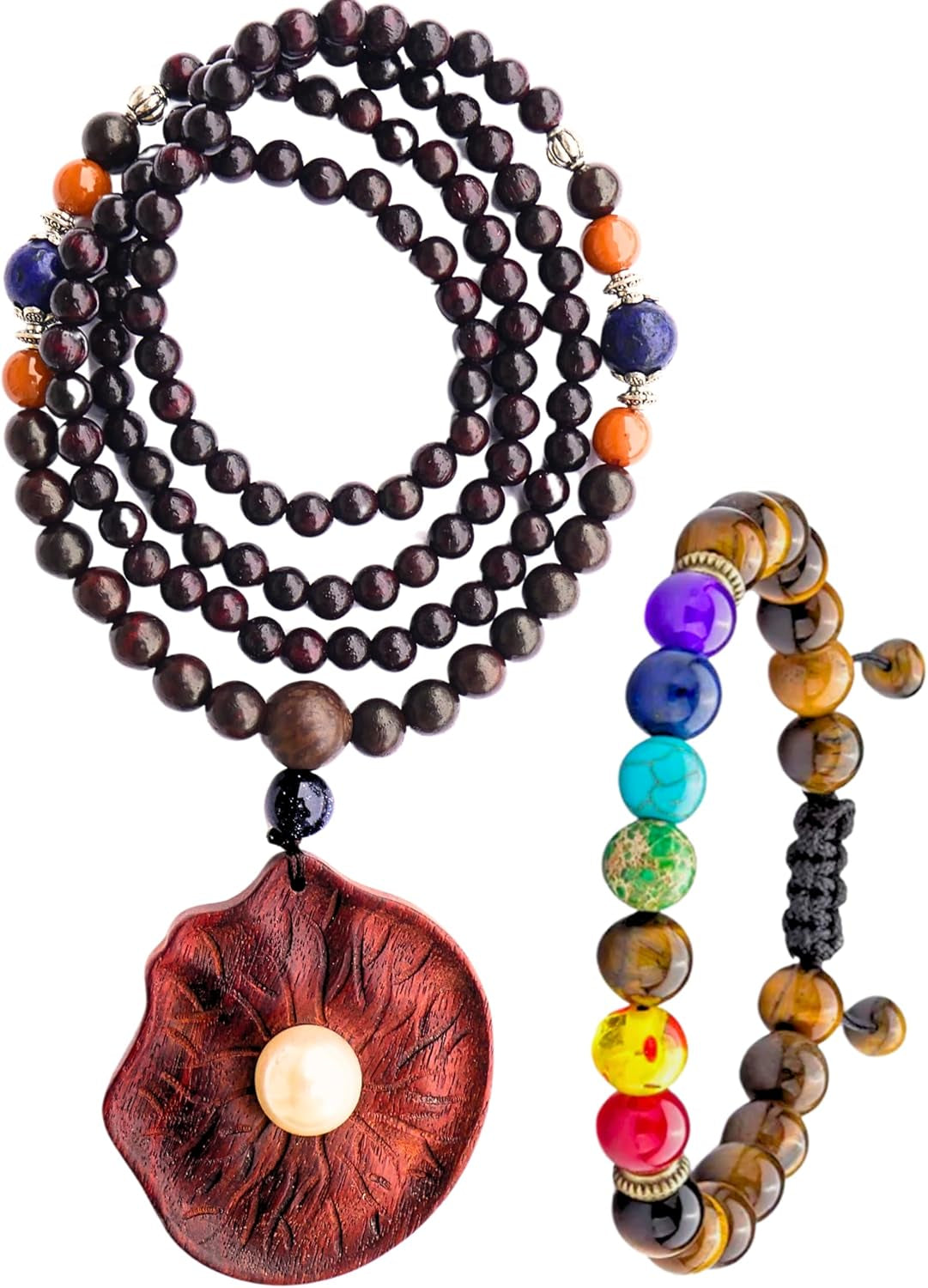 Bohemian Beaded Necklace for Women Long Boho Pendant Wood Mala Beads Wooden Strand Tassel Stone Bohemian Necklaces for Women Jewelry