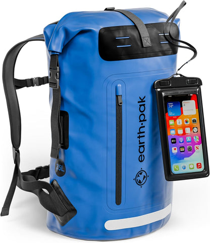 Waterproof Backpack - Heavy Duty Hiking Backpack - Roll-Top Closure Bag - Cushioned Dry Bag Waterproof Phone Case
