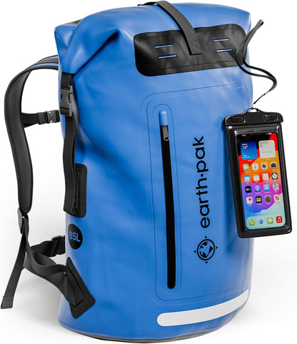 Waterproof Backpack - Heavy Duty Hiking Backpack - Roll-Top Closure Bag - Cushioned Dry Bag Waterproof Phone Case