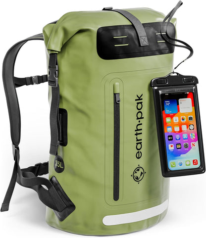 Waterproof Backpack - Heavy Duty Hiking Backpack - Roll-Top Closure Bag - Cushioned Dry Bag Waterproof Phone Case
