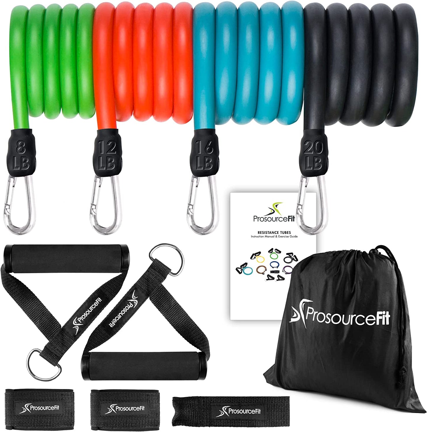 Tube Resistance Bands Set 2 - 20 LB with Attached Handles, Door Anchor and Exercise Guide Full-Body Exercises and Home Workouts