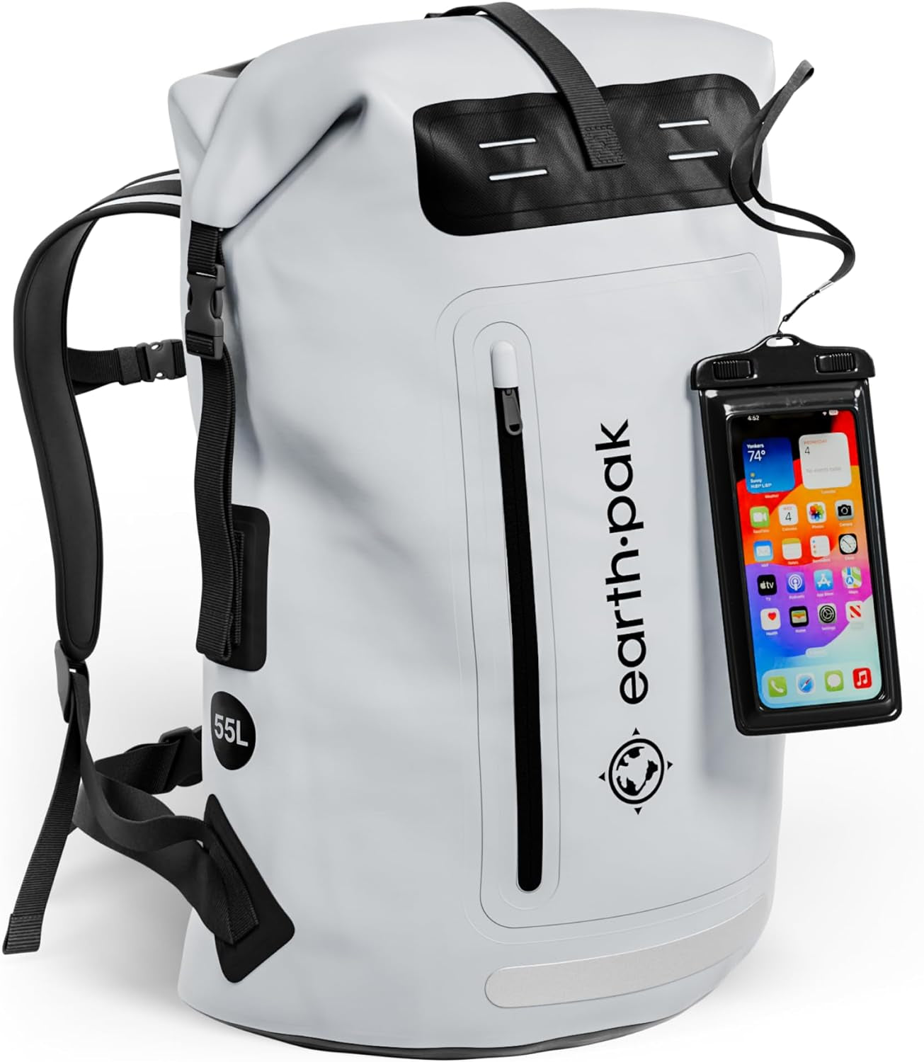 Waterproof Backpack - Heavy Duty Hiking Backpack - Roll-Top Closure Bag - Cushioned Dry Bag Waterproof Phone Case