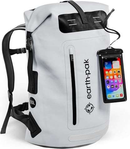 Waterproof Backpack - Heavy Duty Hiking Backpack - Roll-Top Closure Bag - Cushioned Dry Bag Waterproof Phone Case