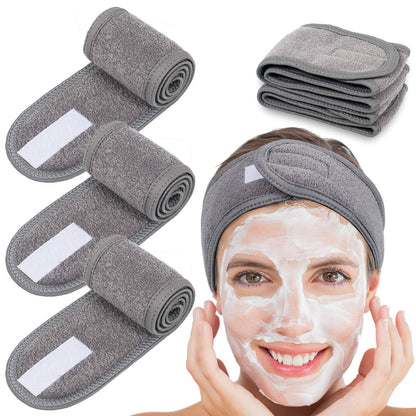 Spa Facial Headband  4 Packs Head Wrap Terry Cloth Headband Adjustable Stretch Towel for Bath, Makeup and Sport (Purple)