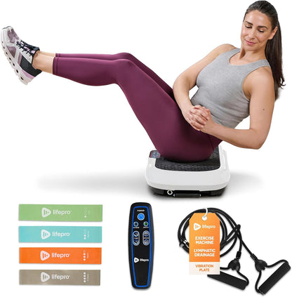 Waver Vibration Plate Exercise Machine for Lymphatic Drainage, Muscle Activation, Full-Body Workout Vibrating Platform with Loop Bands, Fitness Equipment for Strength Toning & Fat Loss